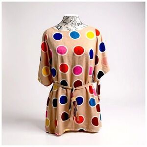 Joy Joy Women's Polka Dot Twist-Front Pleated Dress. Multi-Color. Medium